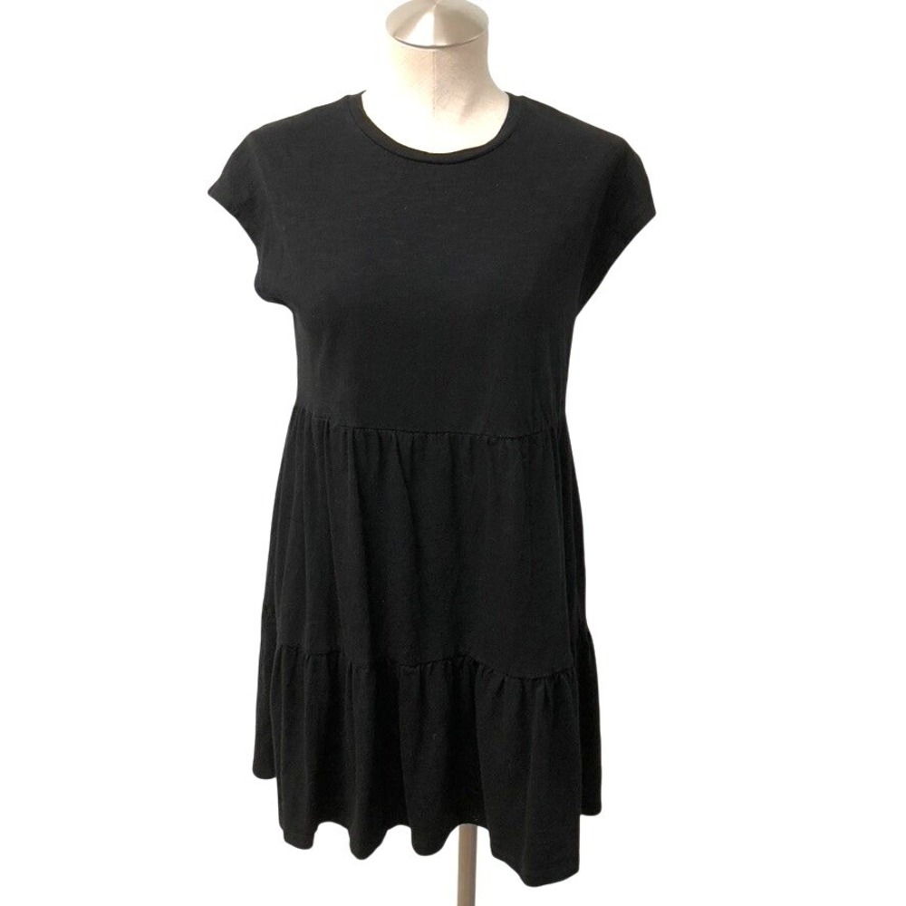 Gap Tiered Babydoll Dress Womens Small Black Cotton Modal Cap Sleeve Mini 801856